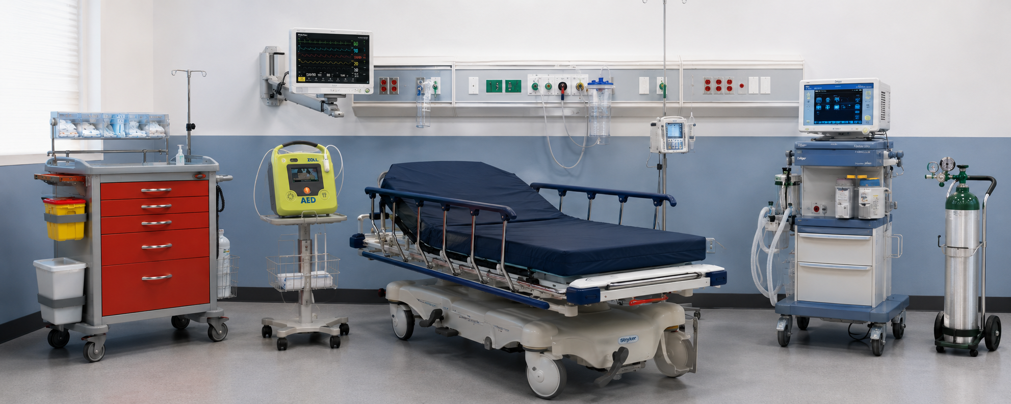 Área hospitalaria con equipo médico