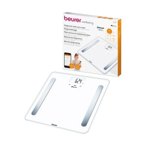 BASCULA BLUETOOTH BLANCA TRANSFERENCIA AUTOMATICA DE DATOS DENTRO DEL ALCANCE DE BLUETOOTH DETERMINACION DEL PESO CORPORAL GRASA CORPORAL AGUA CORPORAL PORCENTAJE MUSCULAR MASA OSEA AMR/BMR E IMC CAPA