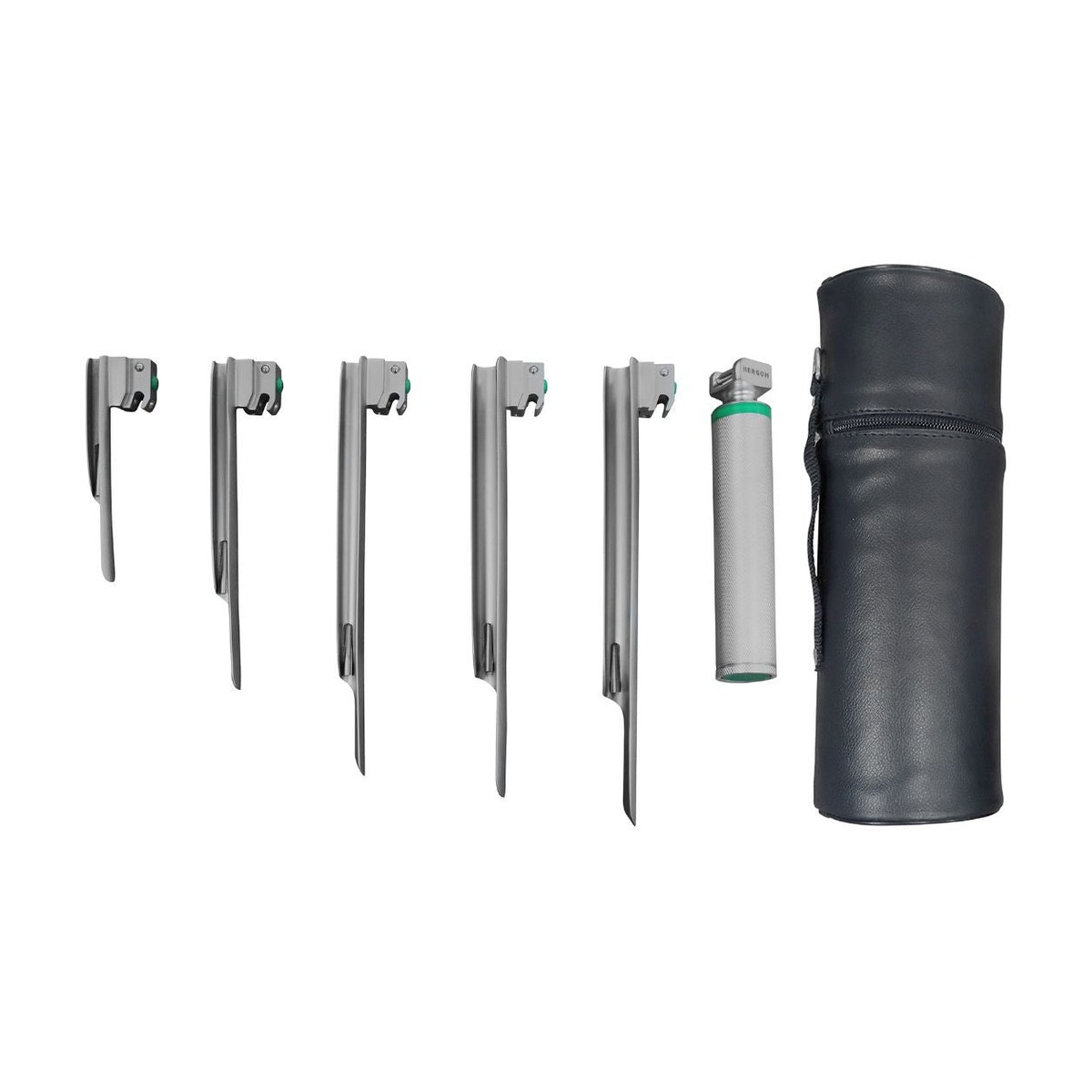 Estuche de laringoscopio Hergom Miller H2-130, 5 hojas, fibra óptica